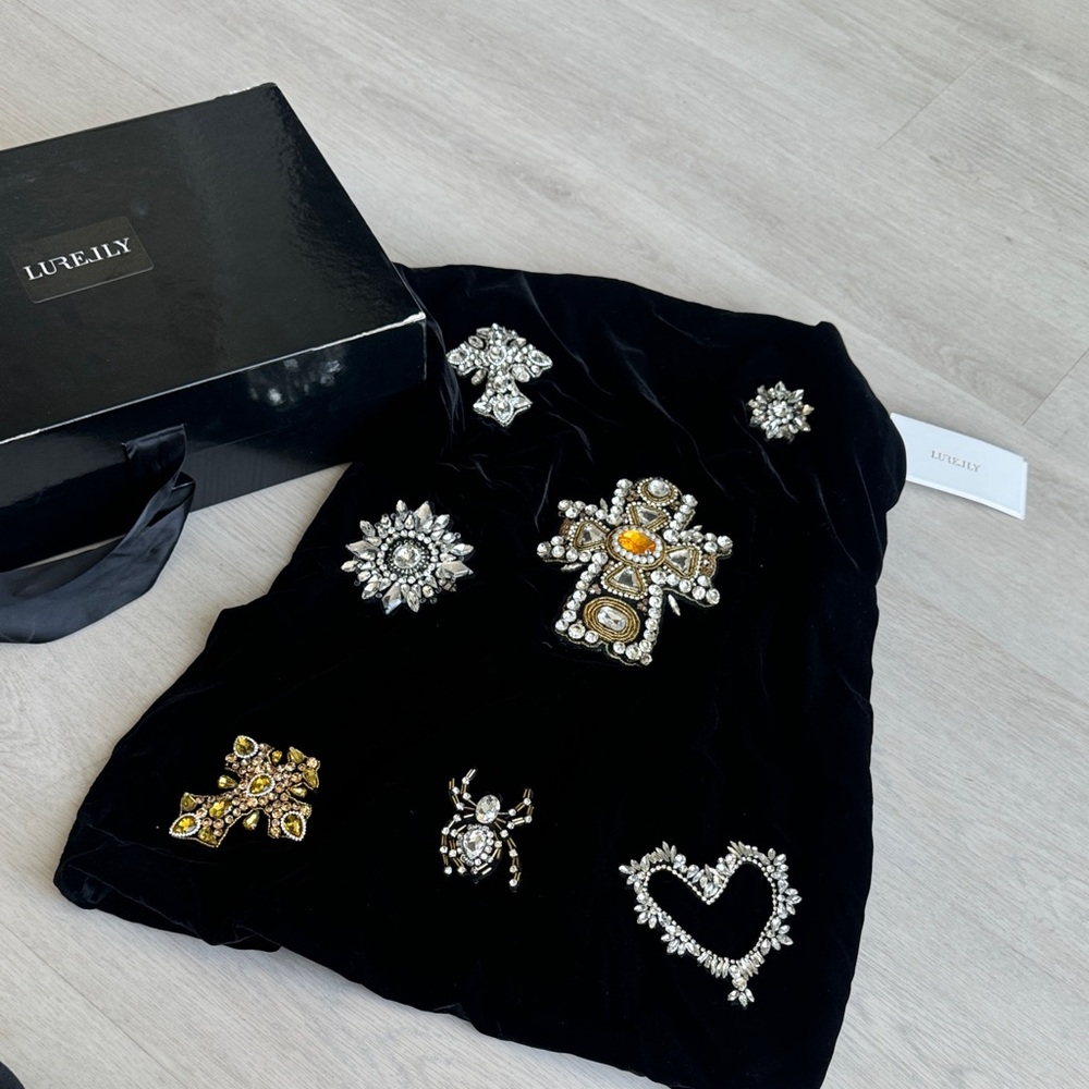 Lurelly Black Velvet with Gold and Silver Embellishments